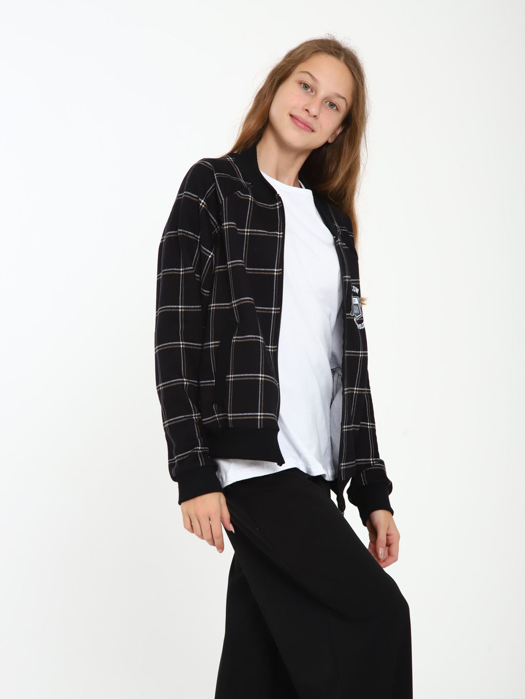 Толстовка бомбер Колледж черная клетка Ладошки  фото 22