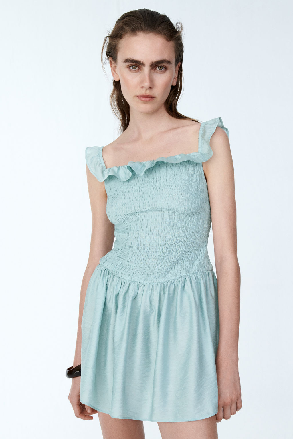 Vestido off-the-shoulder con cuerpo nido de abeja - H&m фото 4