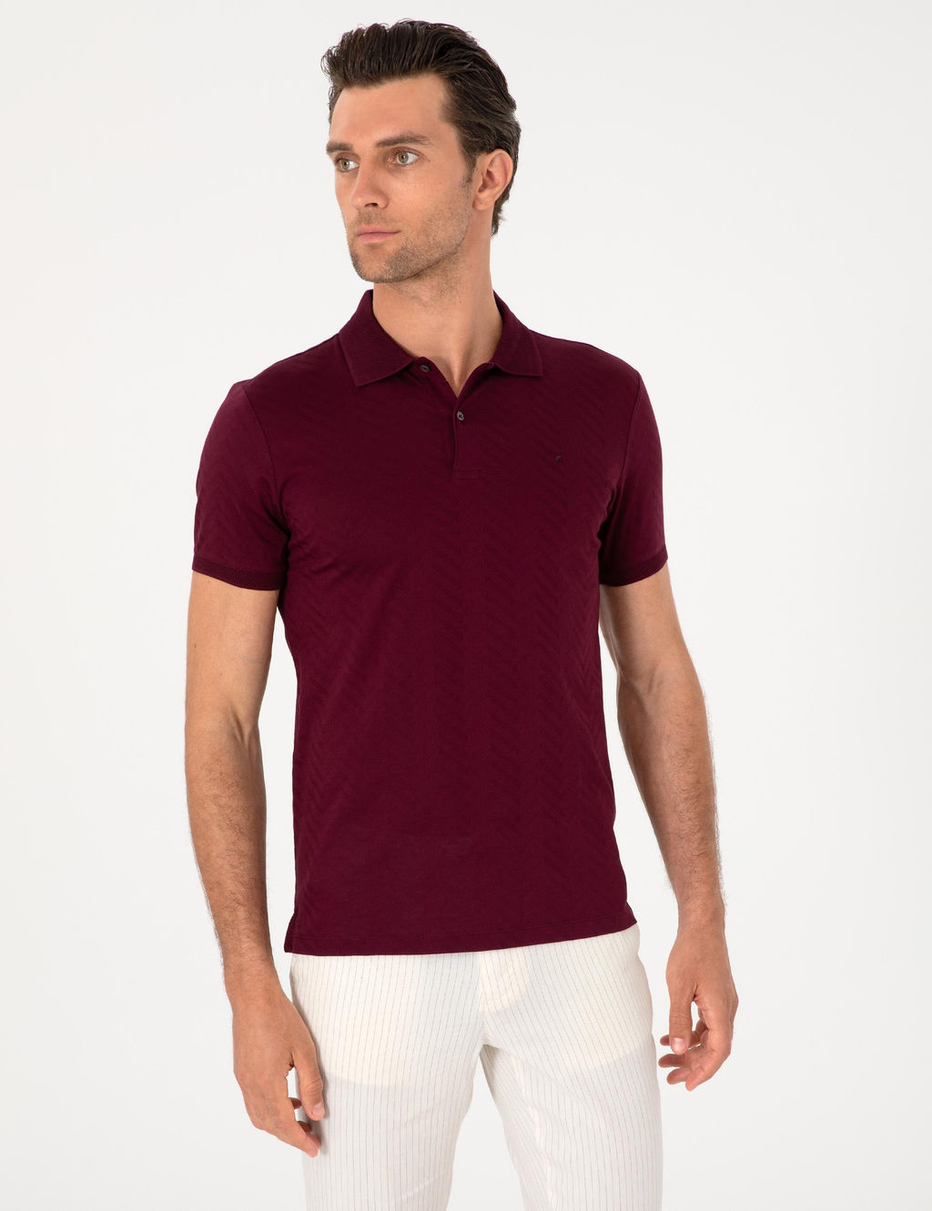 Bordo Slim Fit %100 Pamuk Polo Yaka T-shirt