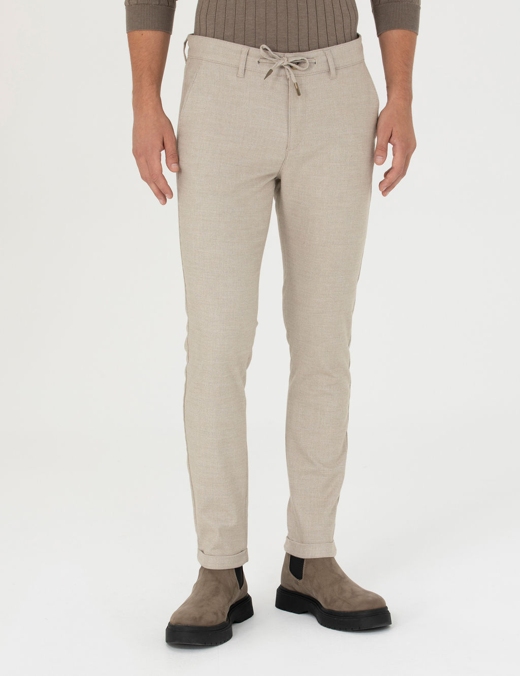 Bej Slim Fit Ba_c_kl_ Kanvas Pantolon