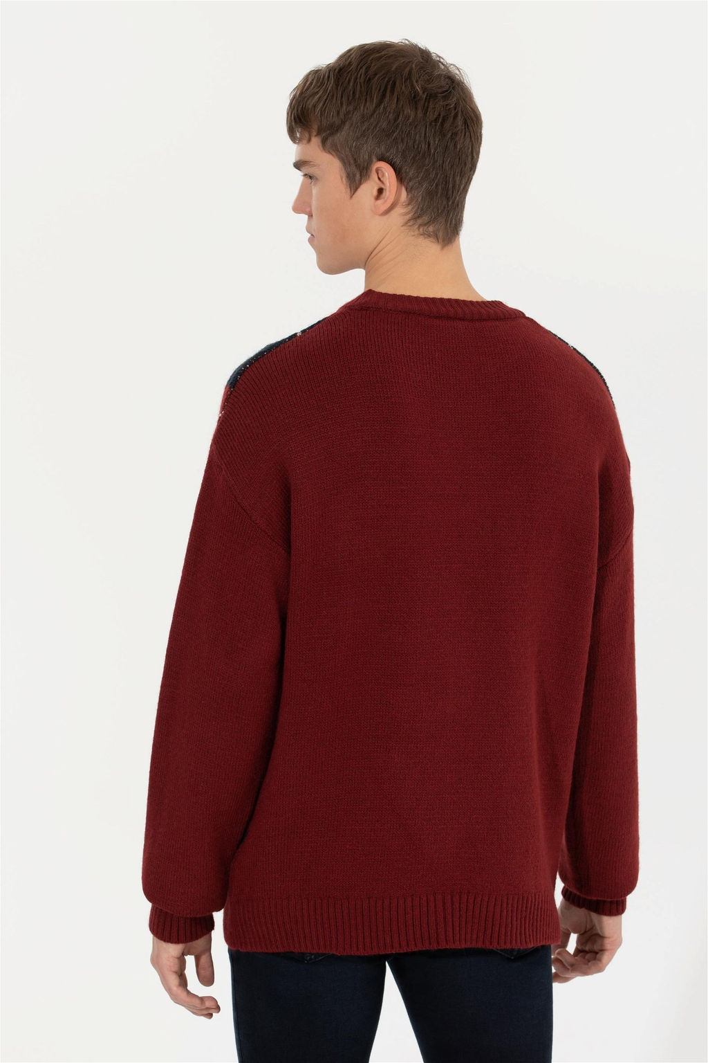 U. S. Polo Assn Мужской трикотажный свитер вишневого цвета с круглым вырезом - U.s. polo assn фото 11