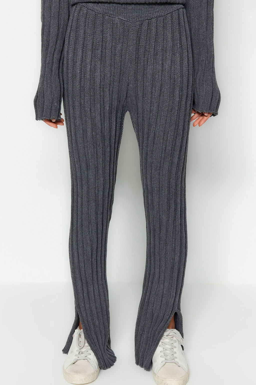 Antrasit Fitilli Pantolon Y?rtmac Detayl? Triko Alt-Ust Tak?m TWOAW24AU00013 - Trendyolmilla фото 4