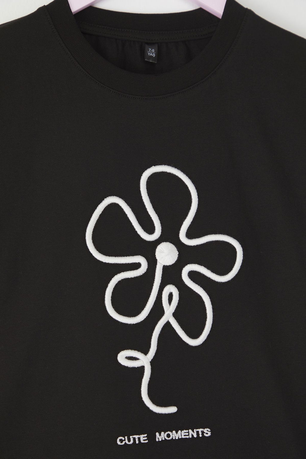 Siyah K?z Cocuk %100 Pamuk Cicek Nak?sl? K?sa Kol Orme T-Shirt TKDSS25TS00104 - Trendyolmilla фото 2
