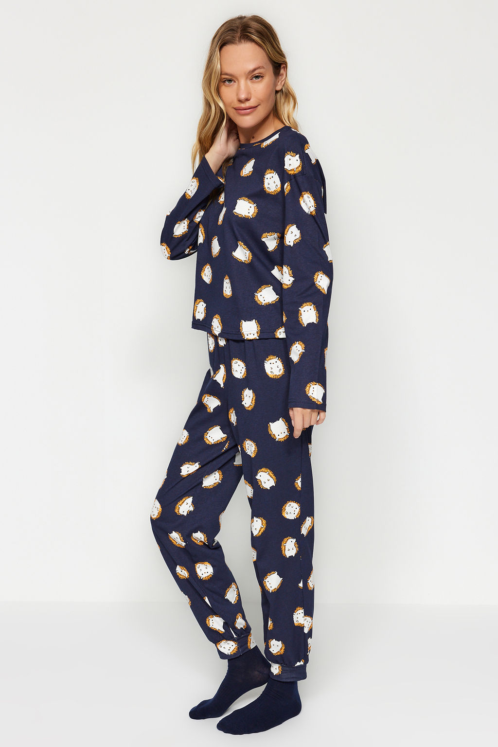 Lacivert %100 Pamuk Tshirt-Jogger Orme Pijama Tak?m? THMAW24PT00136