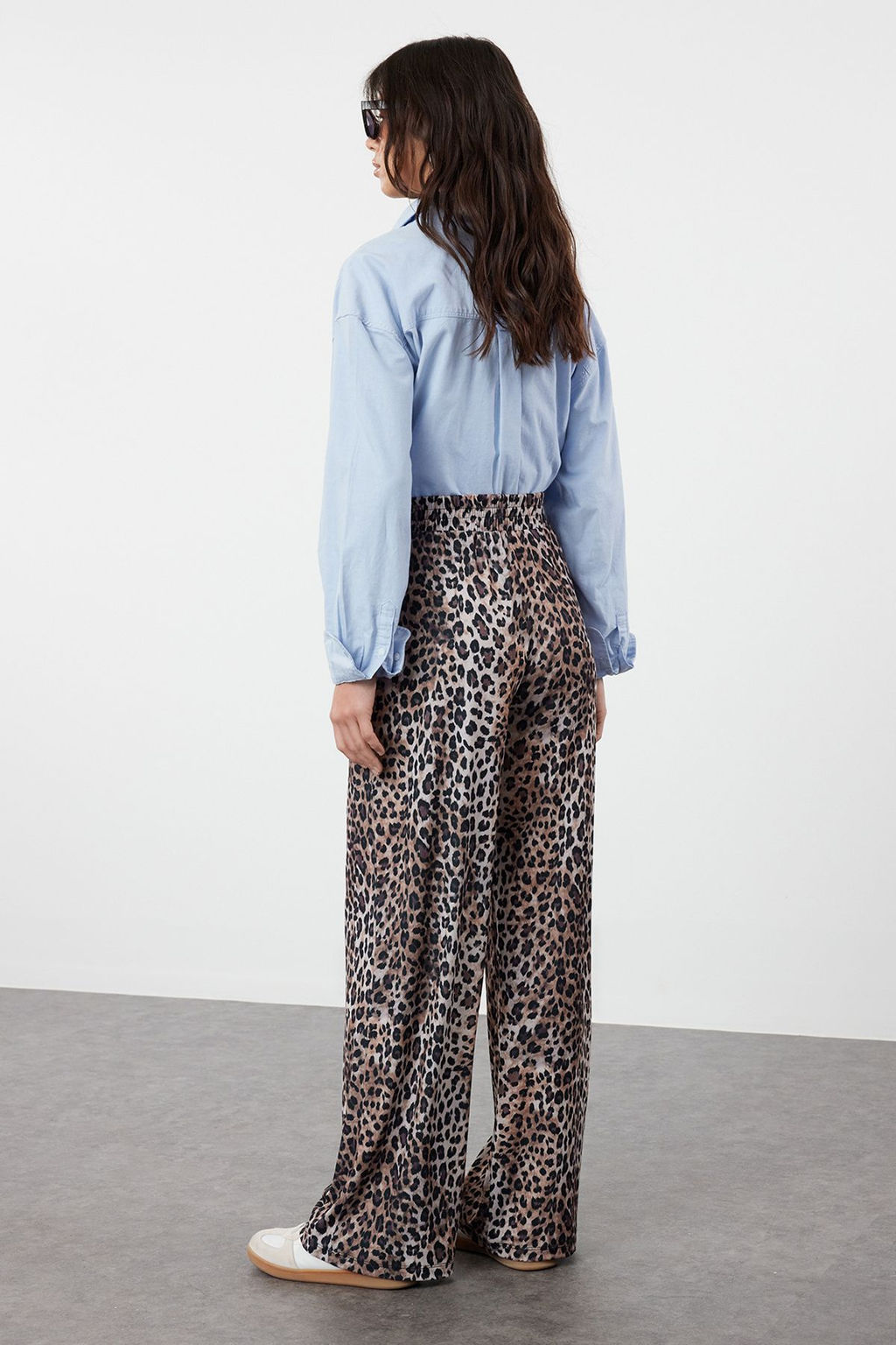 Leopar Bask?l? Wide Leg/Rahat Kesim Yuksek Bel Esnek Pantolon TWOSS23PL00129