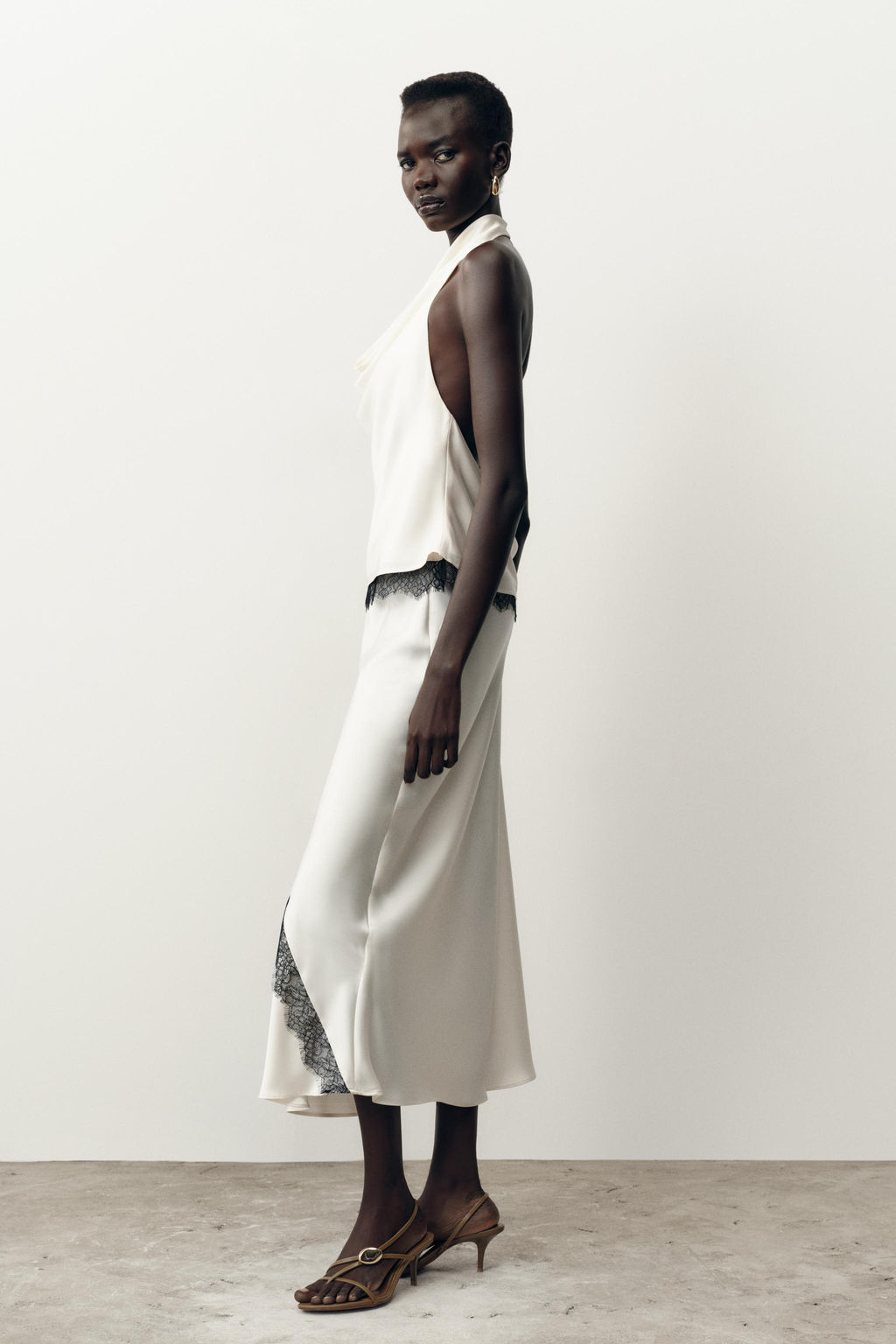 SATIN MIDI SKIRT WITH LACE - Zara фото 11