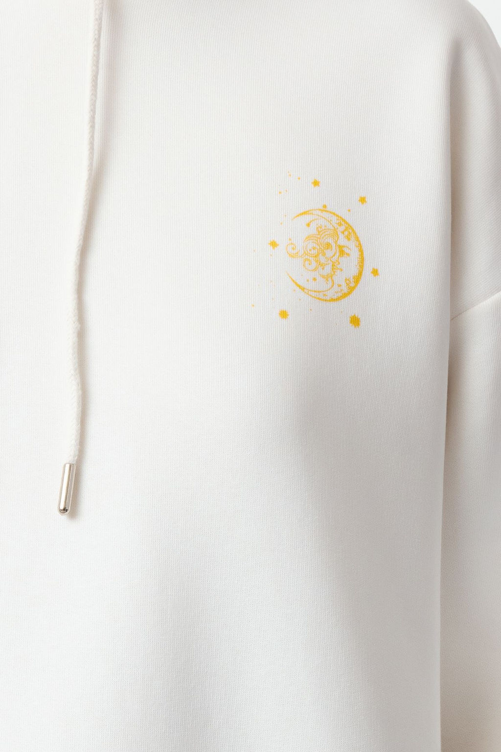 Ekru Kal?n Ici Polarl? Kapusonlu Bask?l? Oversize/Genis Kal?p Orme Sweatshirt TWOAW24SW00136