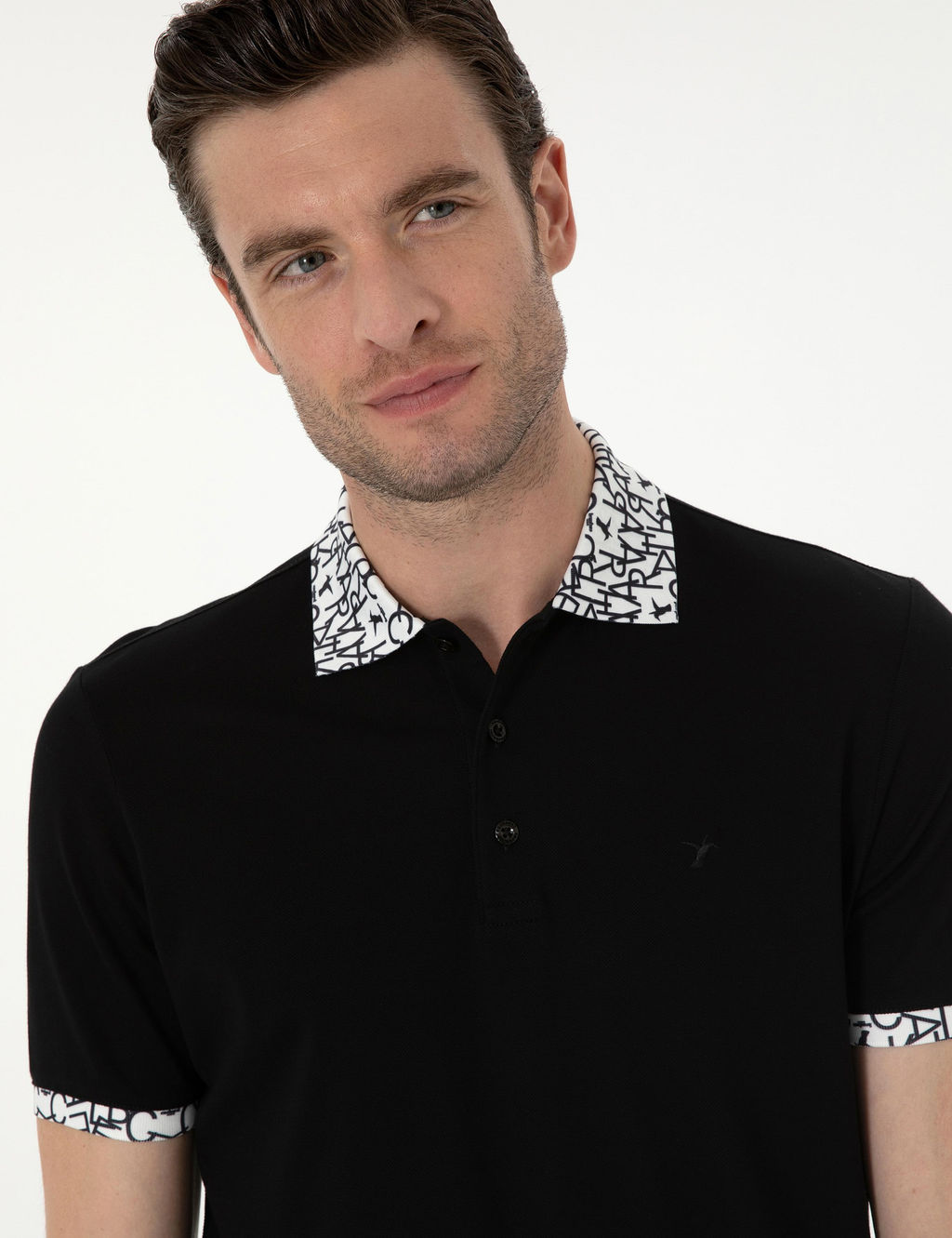 Siyah Slim Fit Polo Yaka Merserize T-shirt