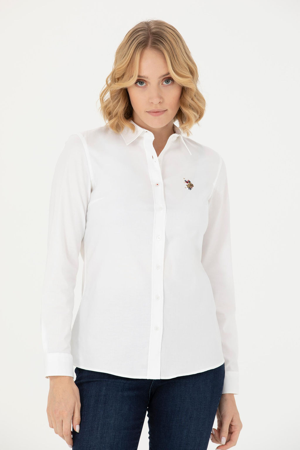 Женская белая базовая рубашка с длинным рукавом - U.s. polo assn фото 9