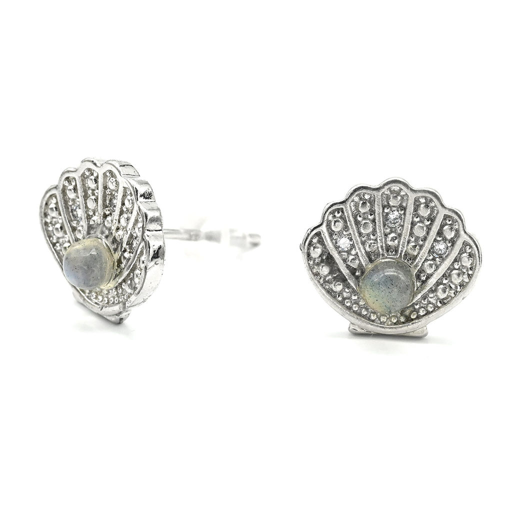 Пусеты с лабрадором Ракушка 10*10мм, 1,9