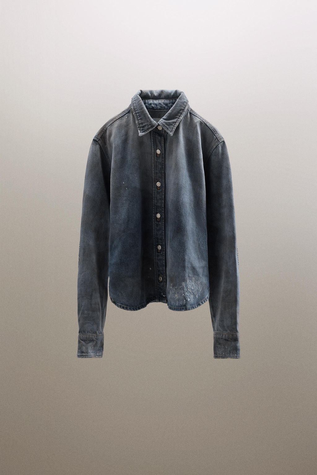 TRF FADED-EFFECT RIPPED DENIM SHIRT - Zara фото 2