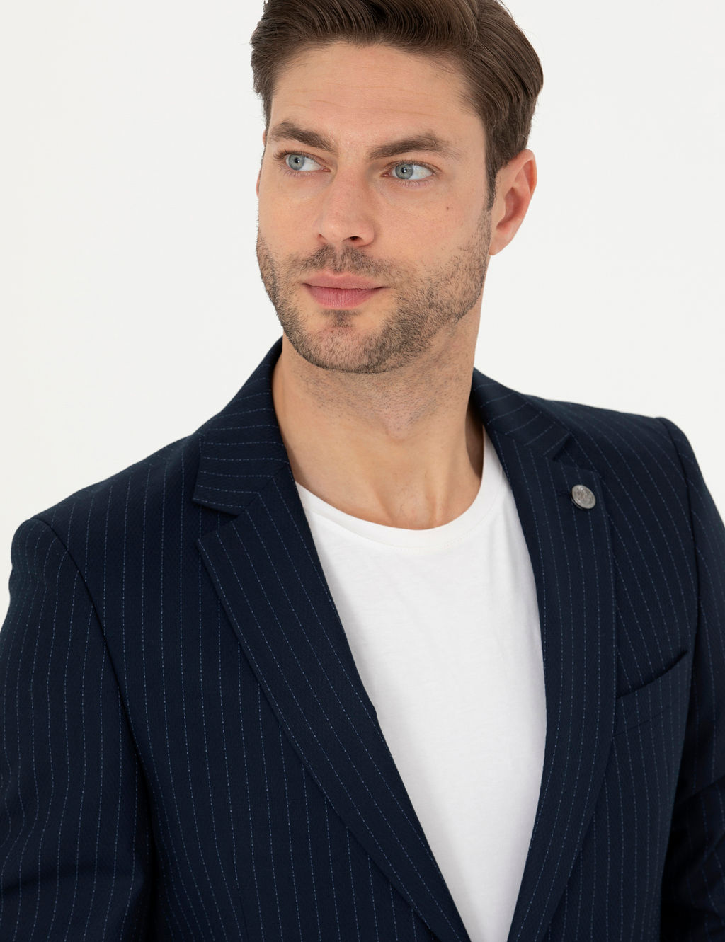 Lacivert Ex. Slim Fit _izgili Tak_m Elbise