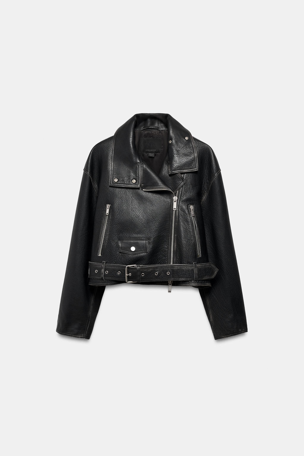 CHAQUETA BIKER PIEL ZW COLLECTION LIMITED EDITION / Negro - Zara фото 8