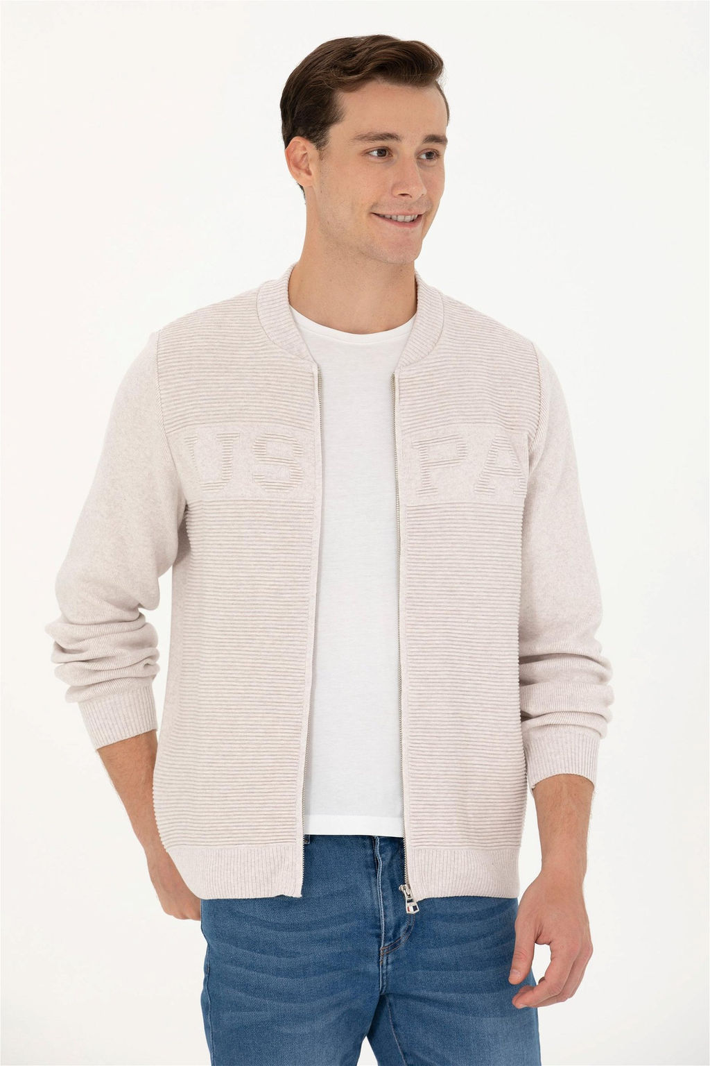 U. S. Polo Assn Мужской кардиган из меланжевого трикотажа с камнями - U.s. polo assn фото 10