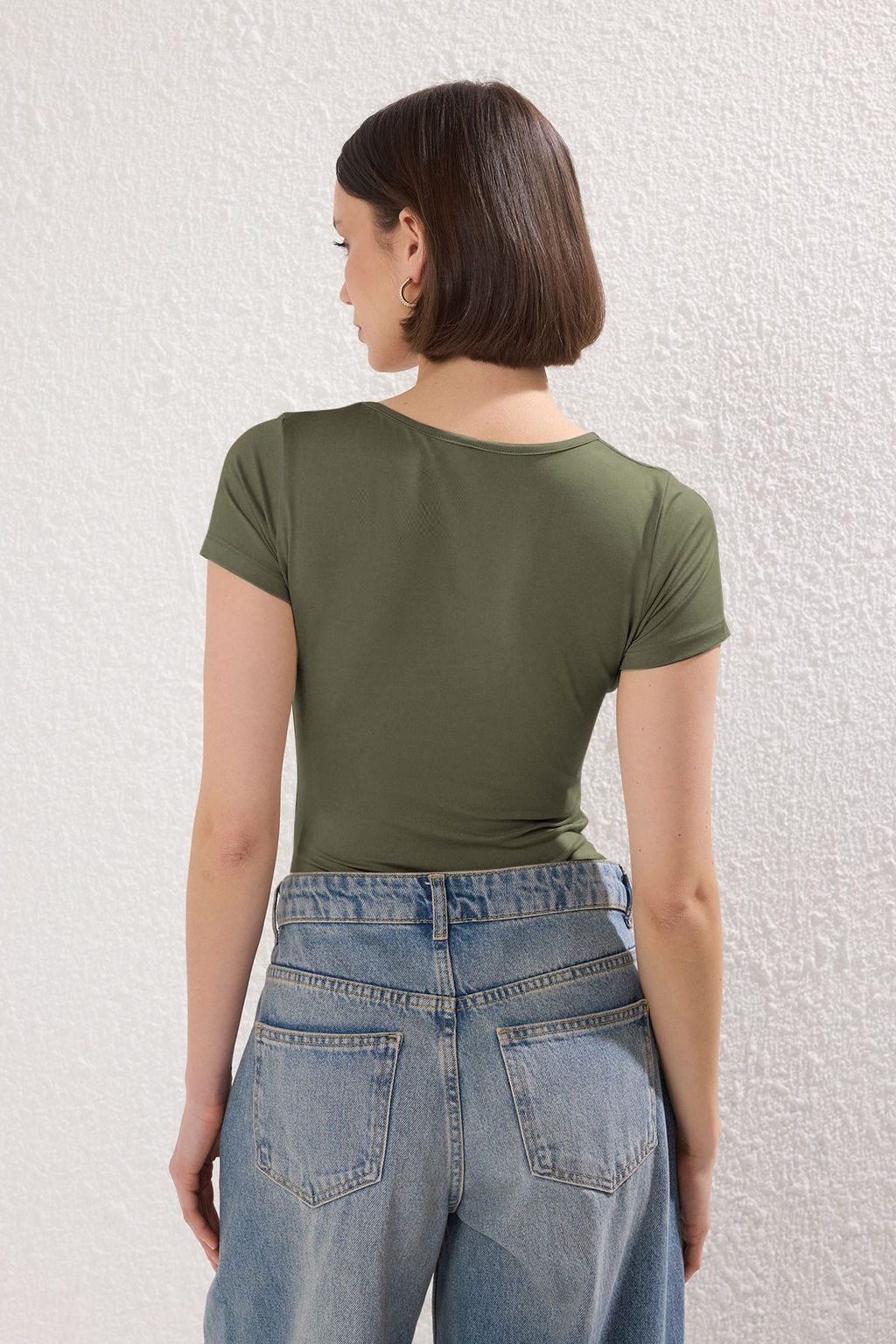 TRENDYOLMILLA Lacivert Fitted/Vucuda oturan K?sa Kol Esnek C?tc?tl? Orme Body TWOSS24BD00034  фото 4