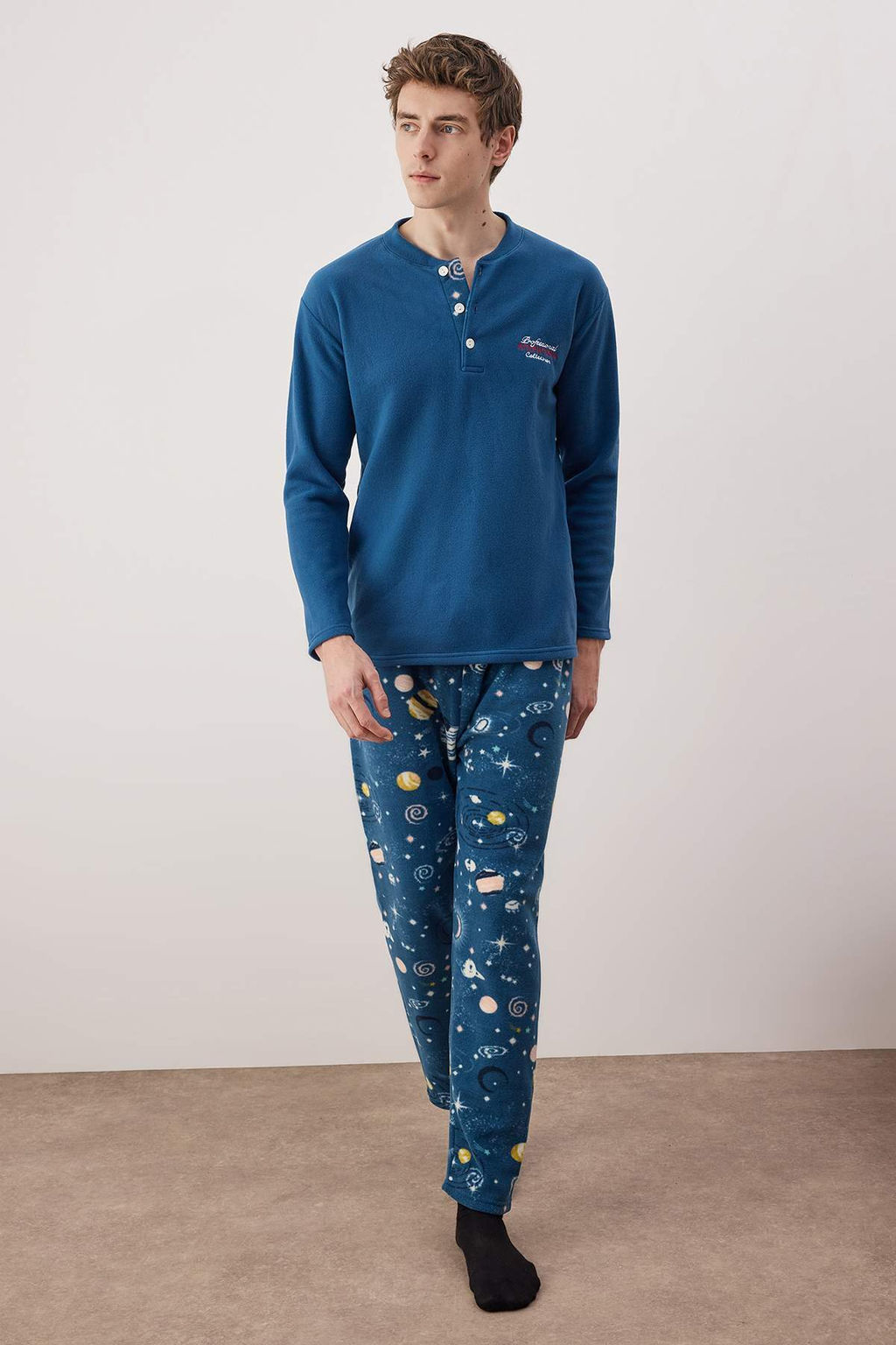 Indigo Polar Yumusak Dokulu Nak?sl? Orme Pijama Tak?m? TMNAW25PT00057