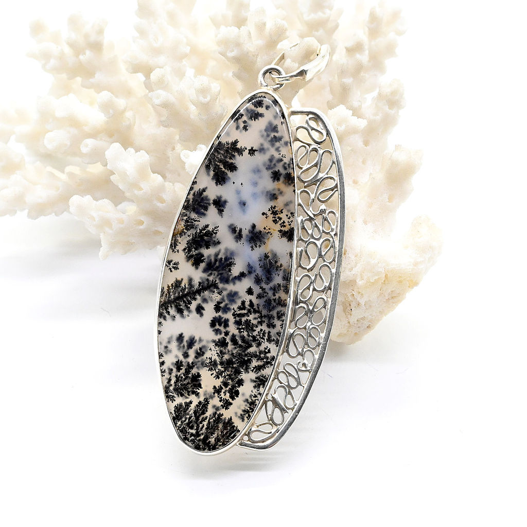 Кулон агат моховой в посеребрении 25*53мм. - Радуга камня фото 2