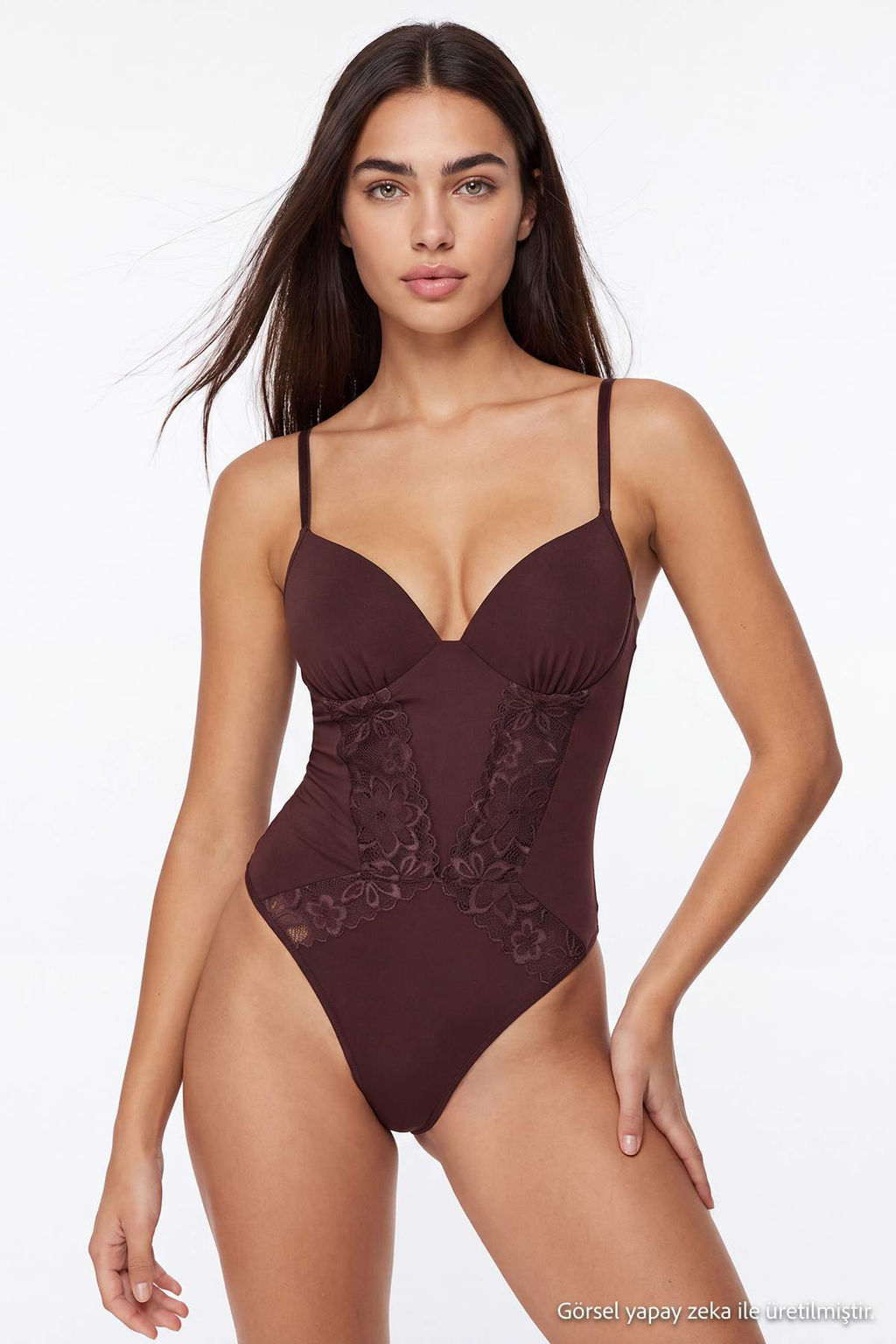 Kahverengi Dantel Fitted Body THMAW27BD00012 - Trendyolmilla фото 2