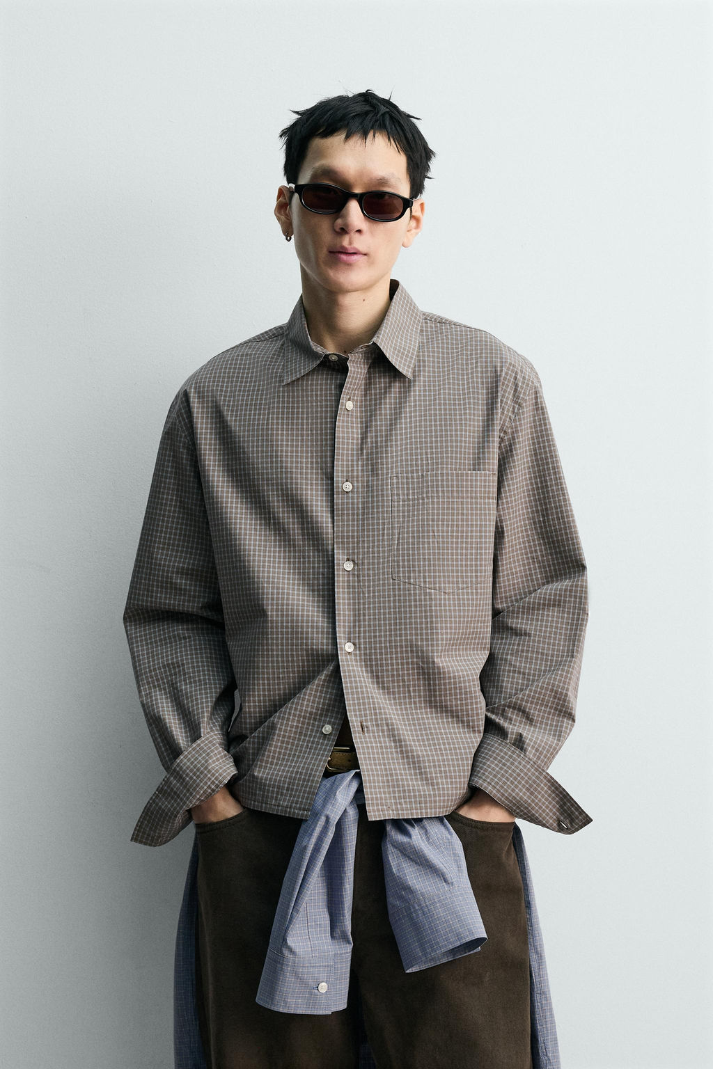 CAMISA BOXY FIT CUADROS / Marr?n / Topo - Zara фото 2