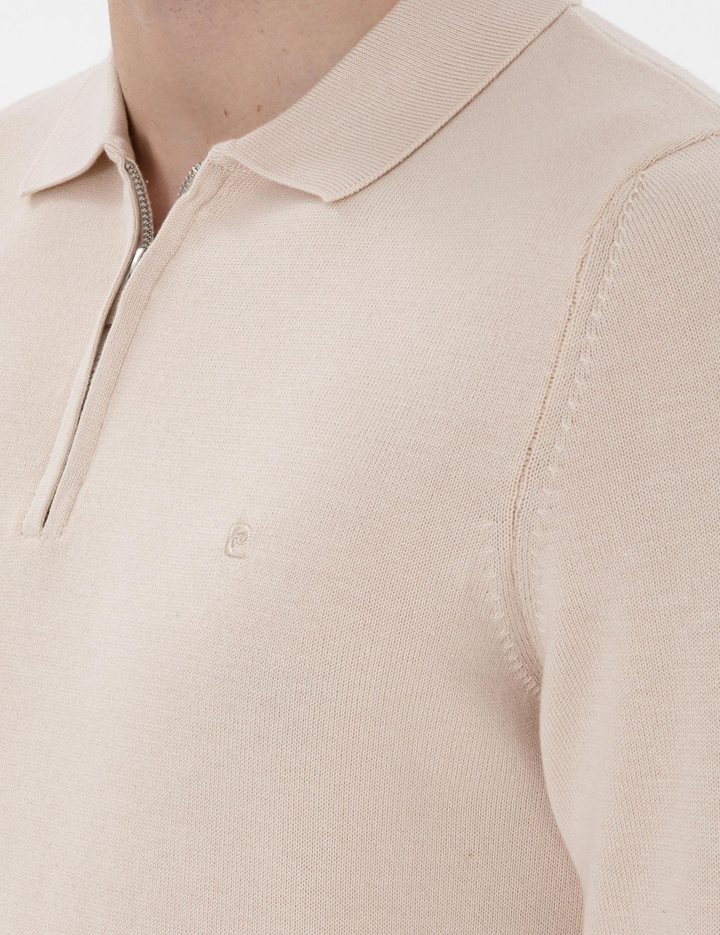 Bej Slim Fit Fermuarl_ Polo Yaka Basic Triko Kazak - Pierre cardin фото 7