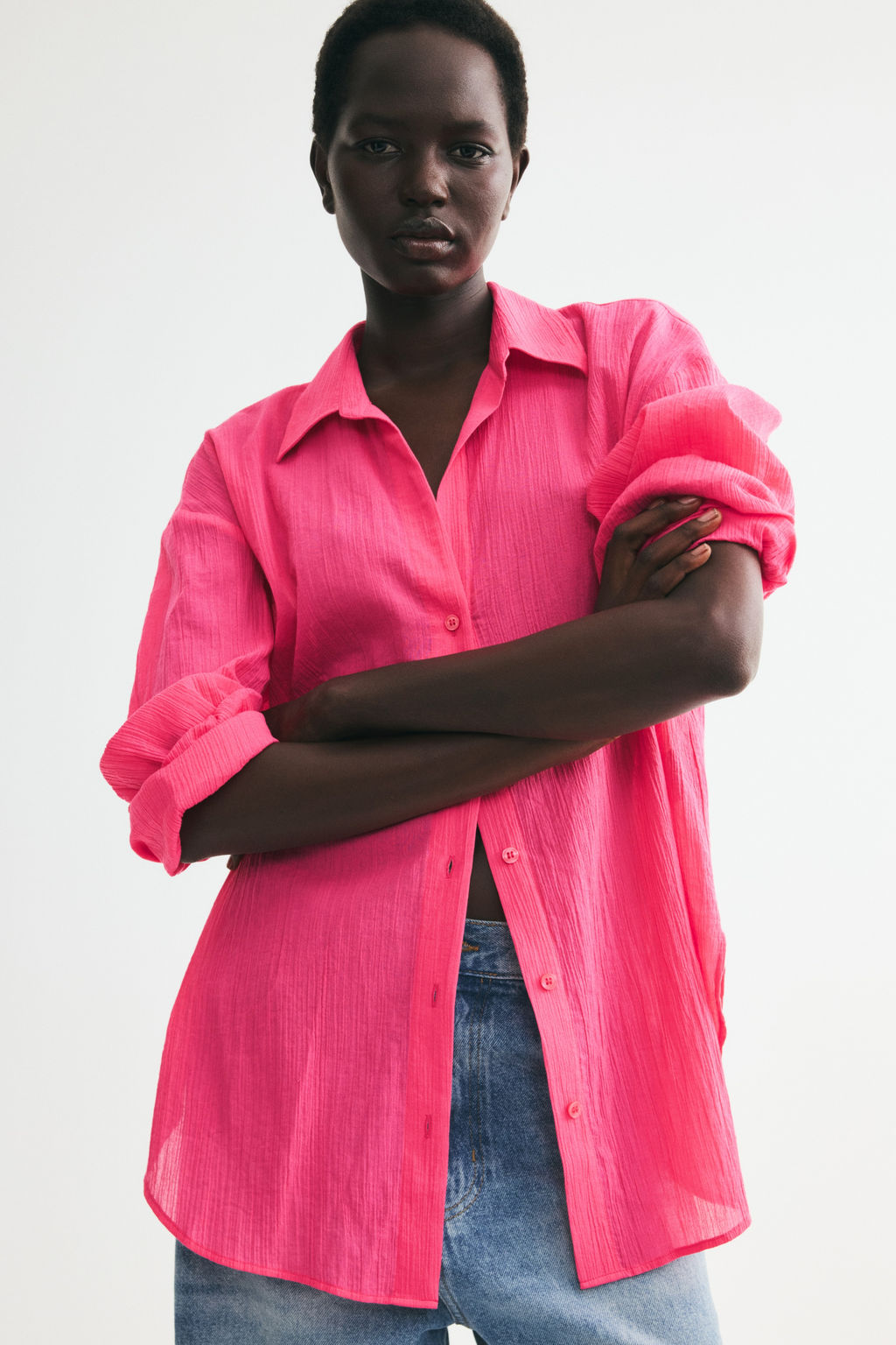 Camisa de algod?n con efecto arrugado - H&m фото 6