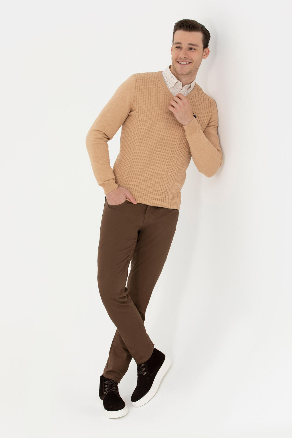 Мужской базовый свитер песочного меланжа - U.s. polo assn фото 4