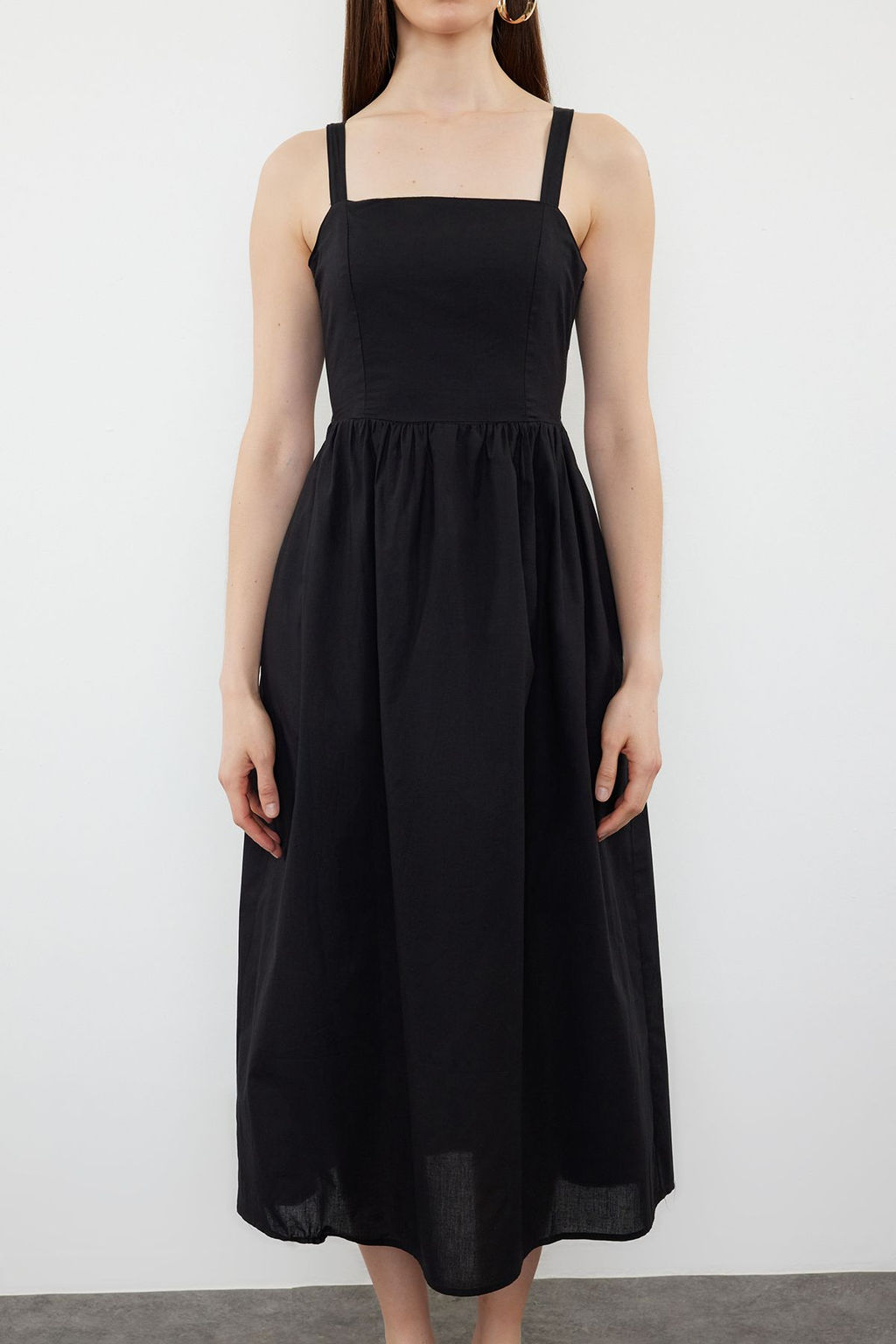 TRENDYOLMILLA Siyah A Kesim Pamuklu Vual Mini Dokuma Elbise TWOSS24EL00775 фото 4