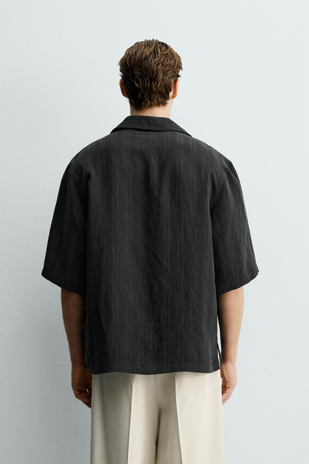 CAMISA BOXY FIT JACQUARD RAYAS / Negro - Zara фото 3