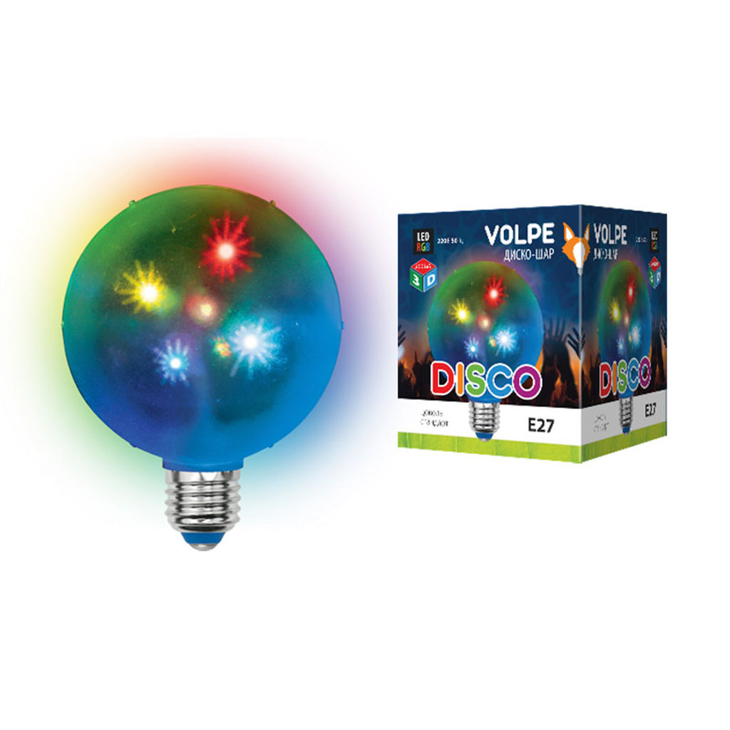 ULI-Q310 1,5W/RGB/Е27 ДИСКО ШАР 3D Светодиодный светильник. Свечение 3D звёзды. 220В. Диаметр 10см. ТМ Volpe. фото 2