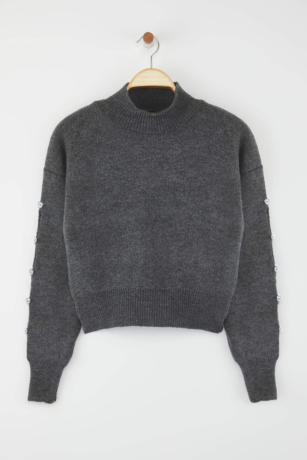 Antrasit Yumusak Dokulu Dugme Detayl? Triko Kazak TWOAW24KZ00384