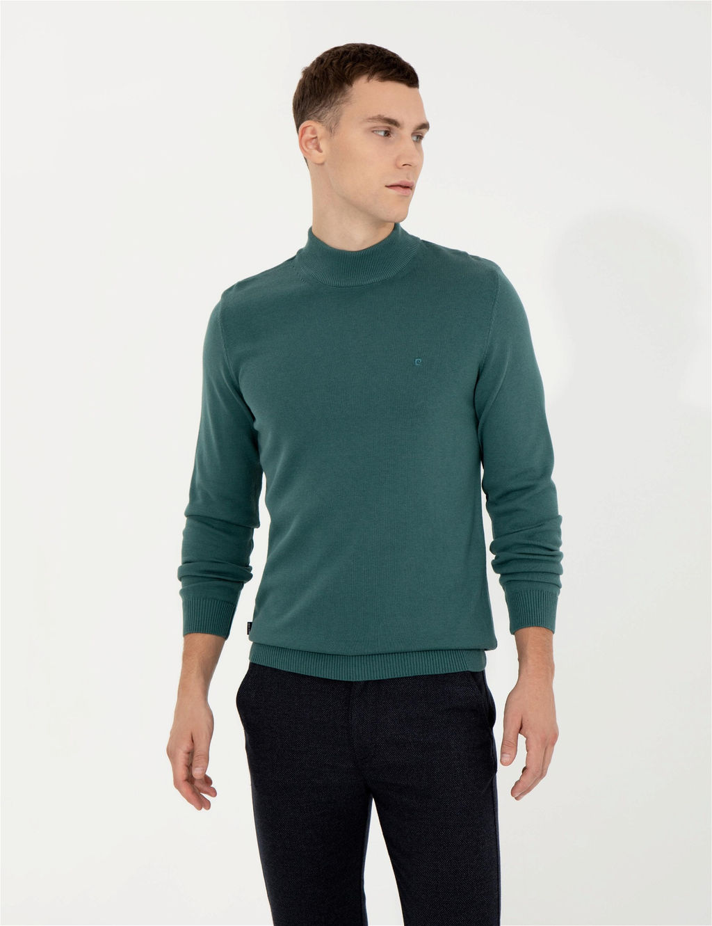 Ye_il Slim Fit Yar_m Bal_k__ Yaka Basic Triko Kazak - Pierre cardin фото 4