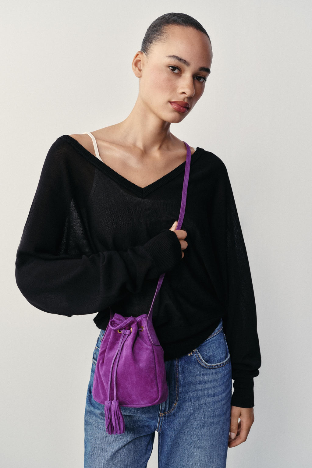 MINI BANDOLERA FRUNCIDA PIEL / Morado - Zara фото 2