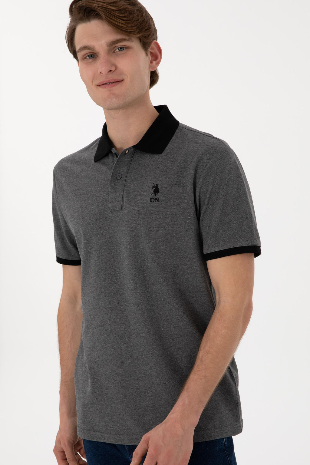 Erkek Regular Fit Polo Yaka Antrasit Melanj Basic Ti__rt Sepette S_rpriz _ndirim
