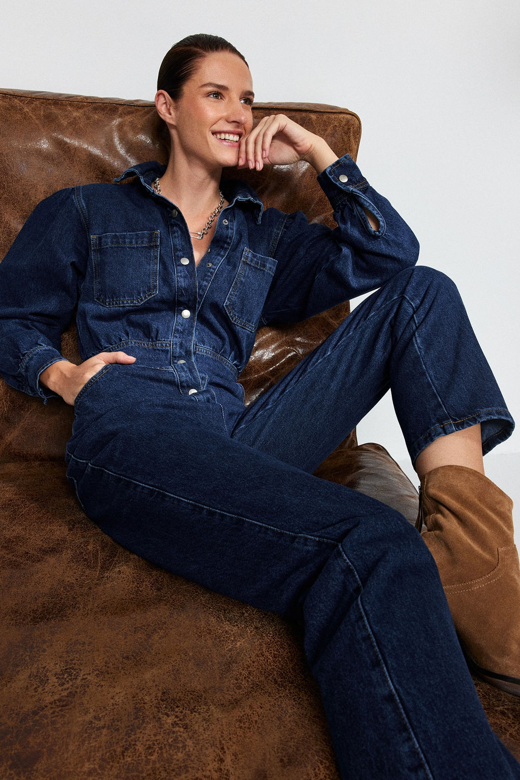 TRENDYOLMILLA Lacivert Balon Kollu Denim Tulum TWOAW22TU0041  фото 3