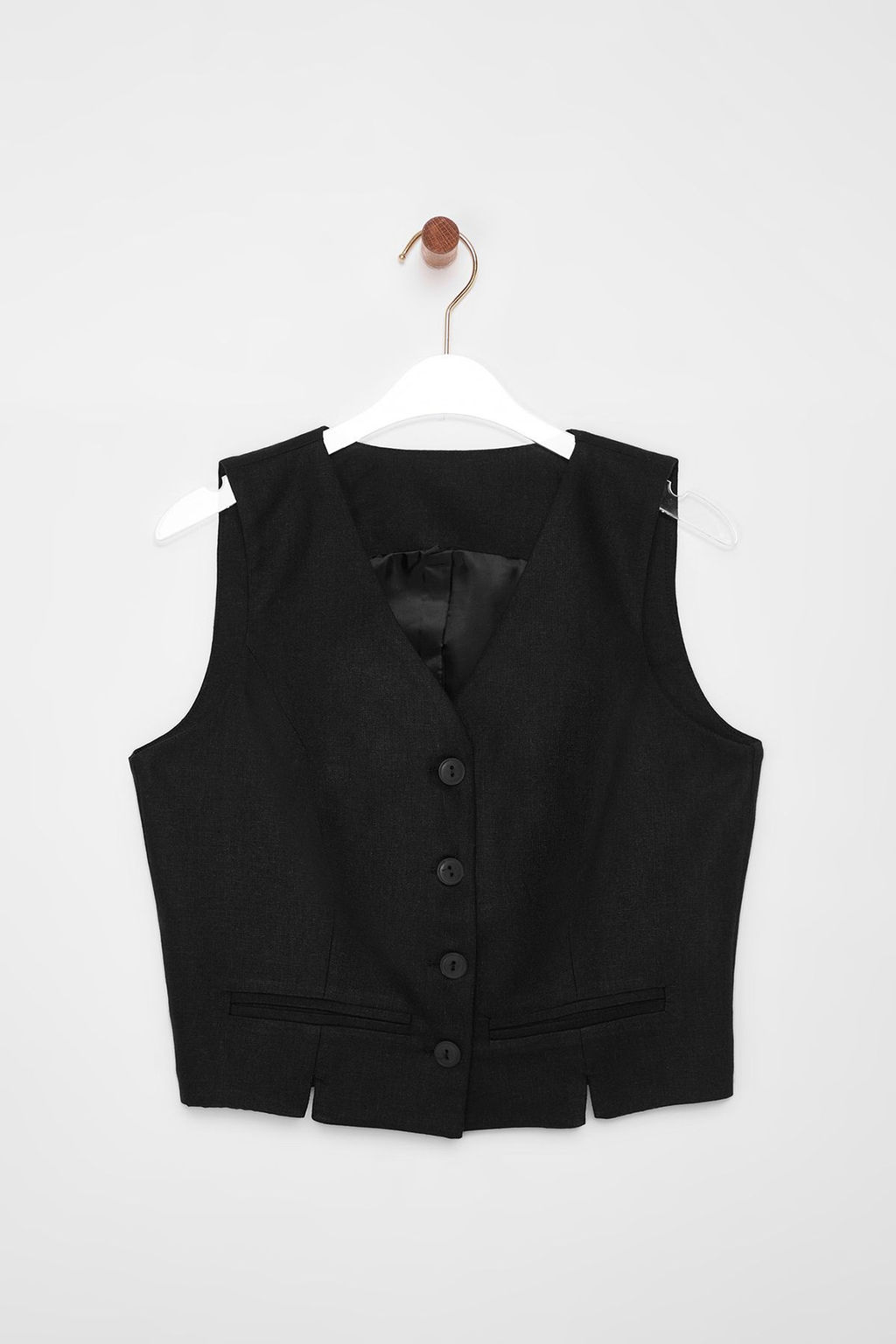 TRENDYOLMILLA Ac?k Haki Fitted Keten Gorunumlu V Yaka Crop Dokuma Yelek TWOSS25YE00028  фото 12