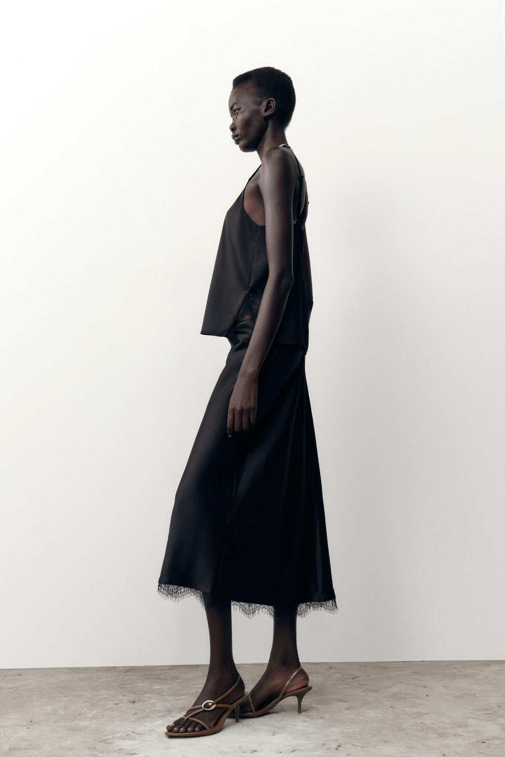 SATIN MIDI LACE SKIRT - Zara фото 8