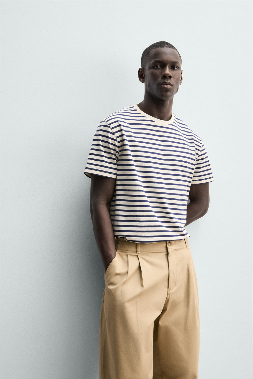 CAMISETA MEDIUM WEIGHT B?SICA /02 / Blanco / Marino - Zara фото 6