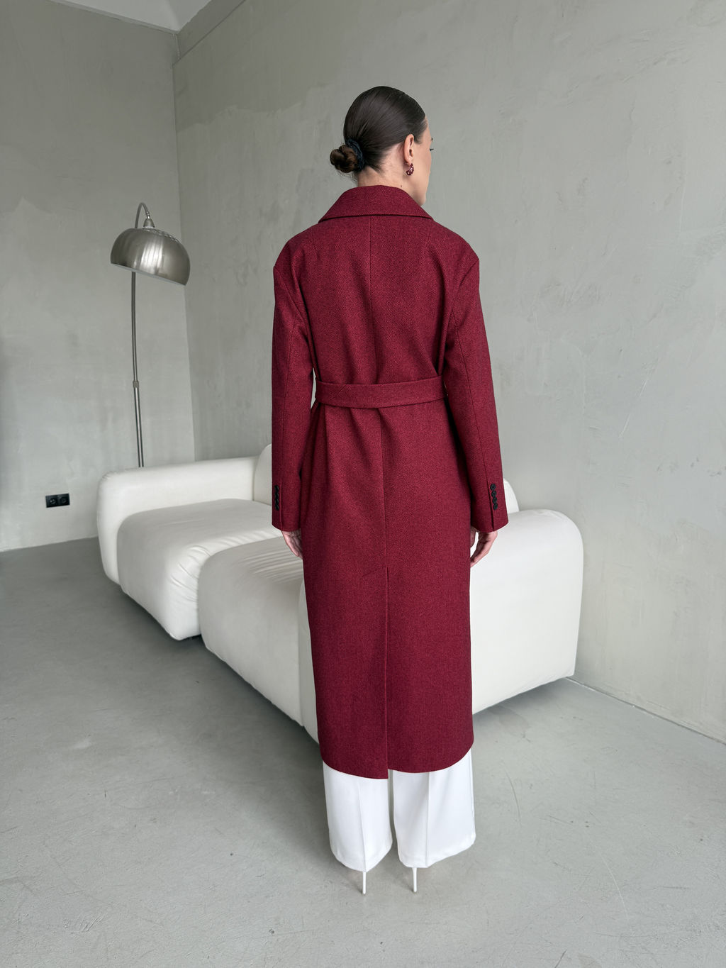 Пальто женское демисезонное 26102 (бордовый/ёлочка) - Kankan фото 6