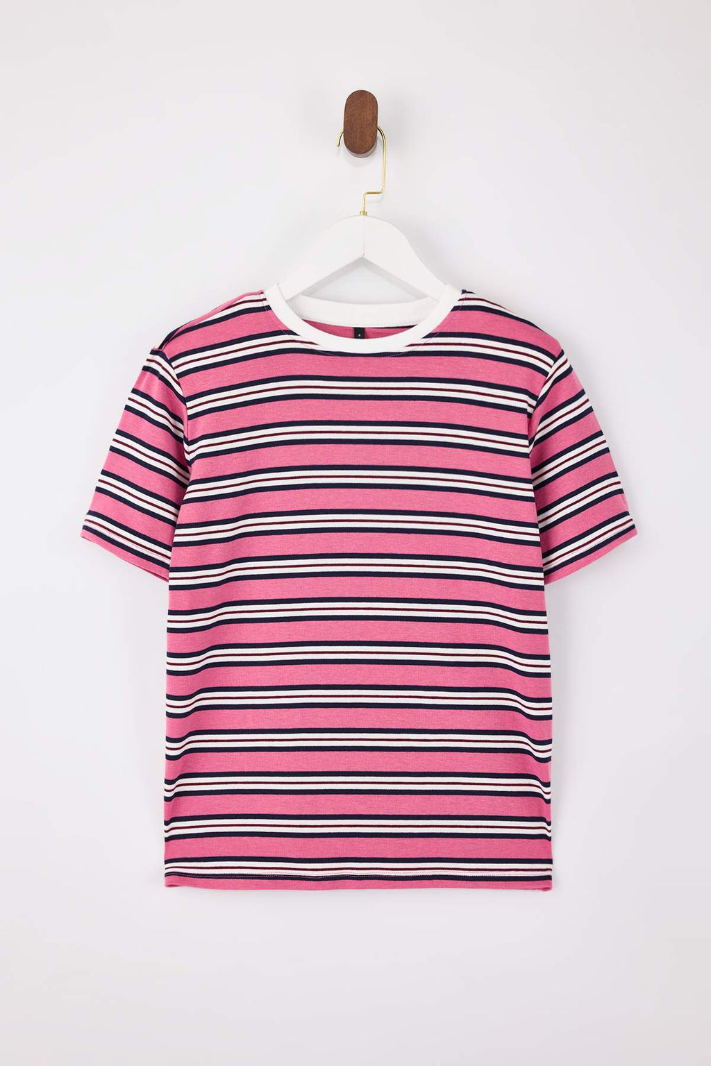 Pembe Cizgili Regular/Normal Kal?p K?sa Kollu Tok %100 Pamuk Vatkal? Orme T-Shirt TWOSS26TS00031