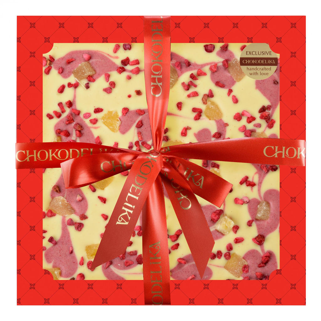 Шоколад белый Узорный с ананасом и малиной