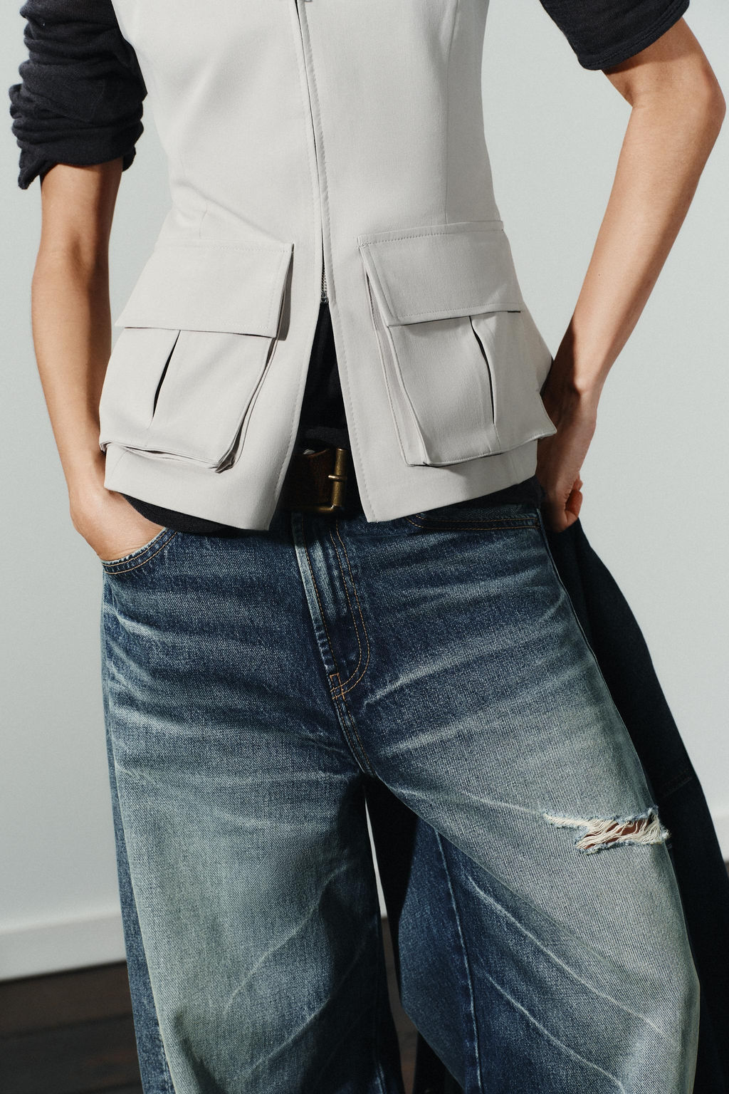 STRETCH COTTON TOP WITH POCKETS
