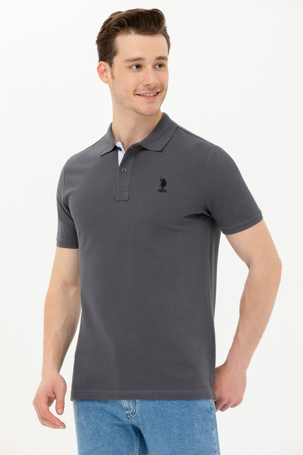 Мужская базовая футболка с воротником поло антрацитового цвета - U.s. polo assn фото 2