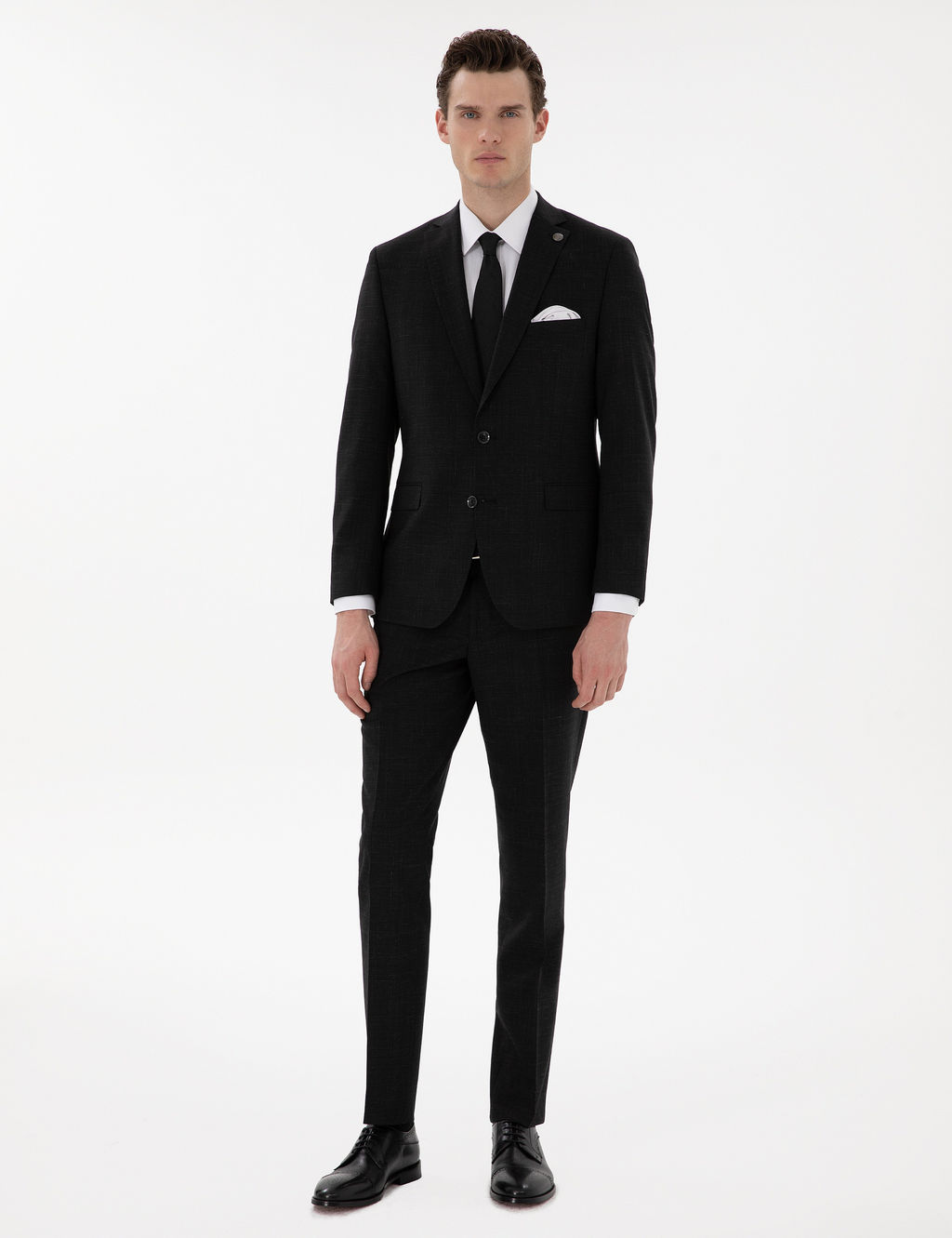 Siyah Slim Fit Y_n Keten Kar___ml_ Tak_m Elbise