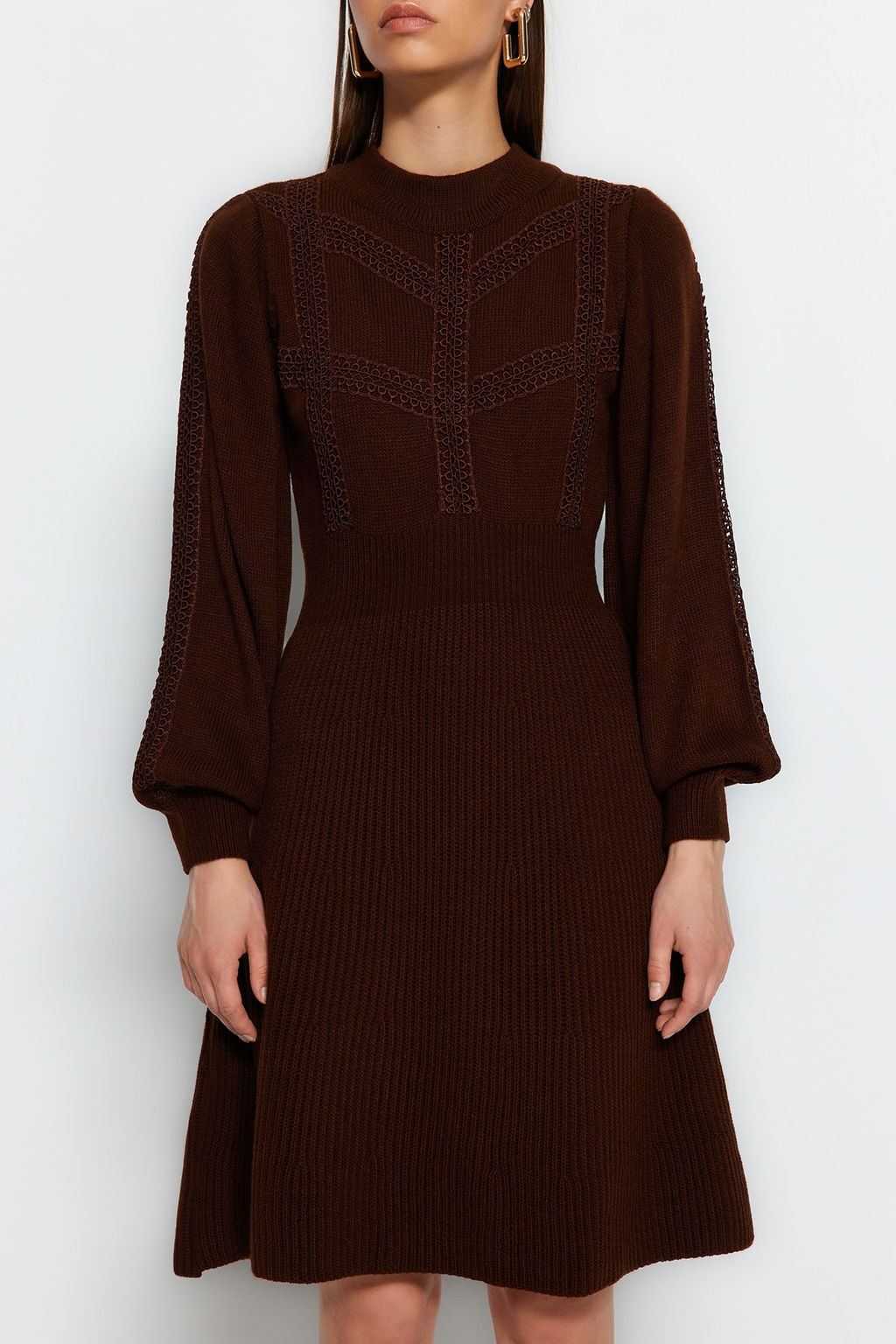 Kahverengi Mini Triko Dantelli Elbise TWOAW22EL0011