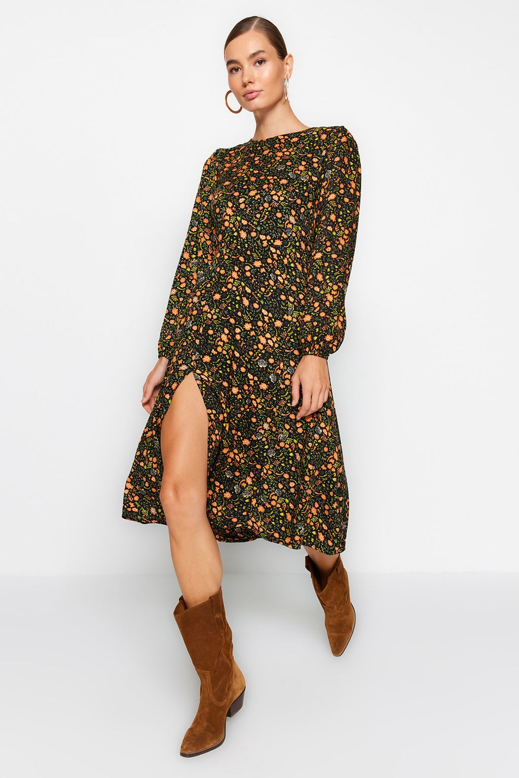 TRENDYOLMILLA Cok Renkli Y?rtmacl? Desenli Dokuma Elbise TWOAW23EL00325 фото 2