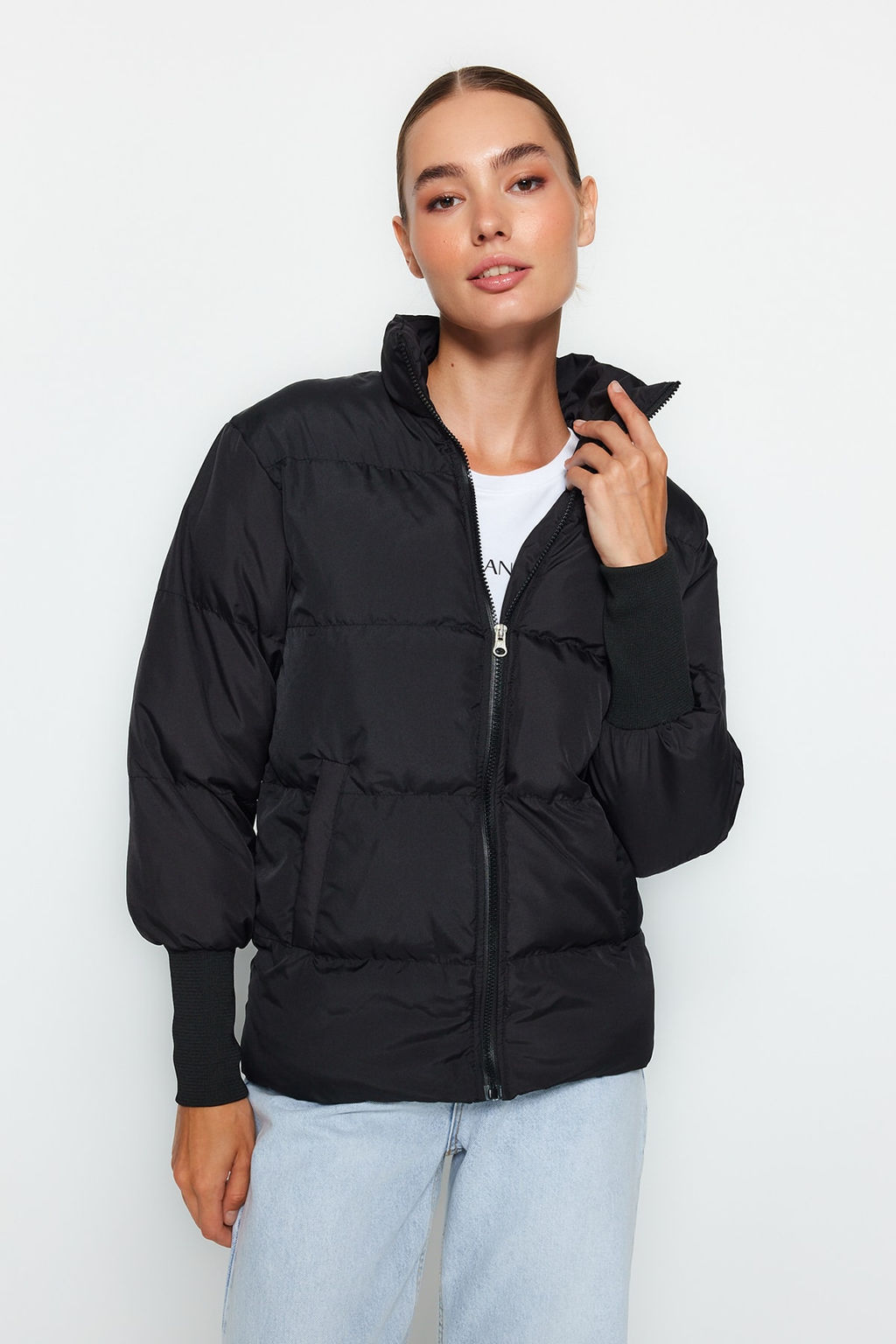 Siyah Ribana Kollu Su Itici Sisme Mont TWOAW22MO0002