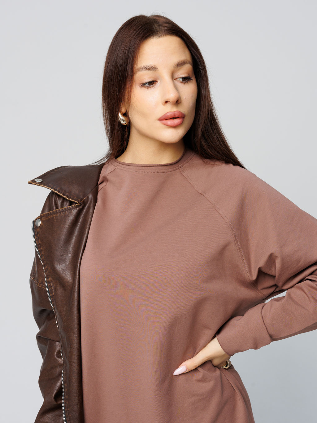 Женское платье с рукавом реглан из футера 2-х нитки какао ВП-11 (02)