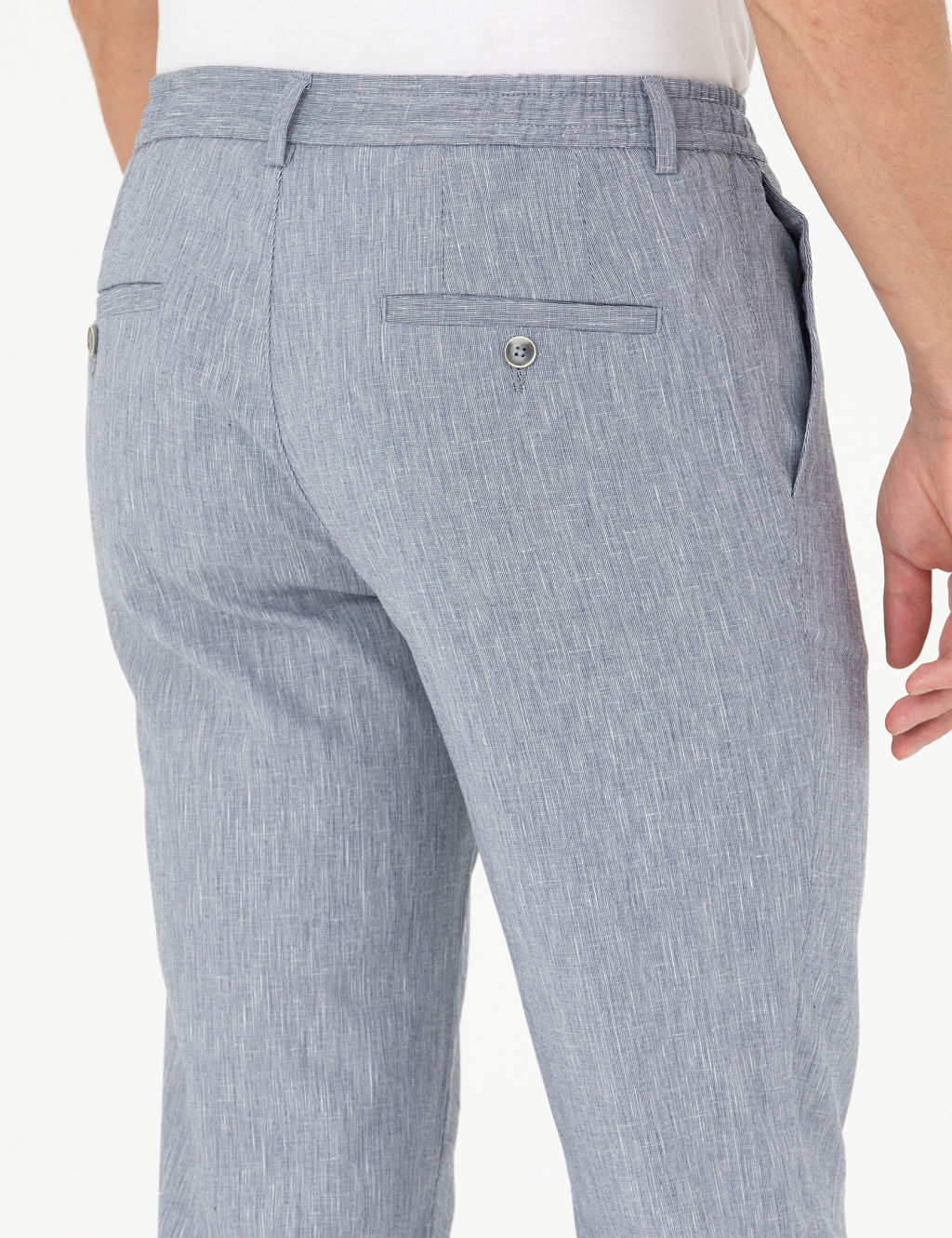 Koyu Mavi Ex. Slim Fit Keten Kar___ml_ Kuma_ Pantolon
