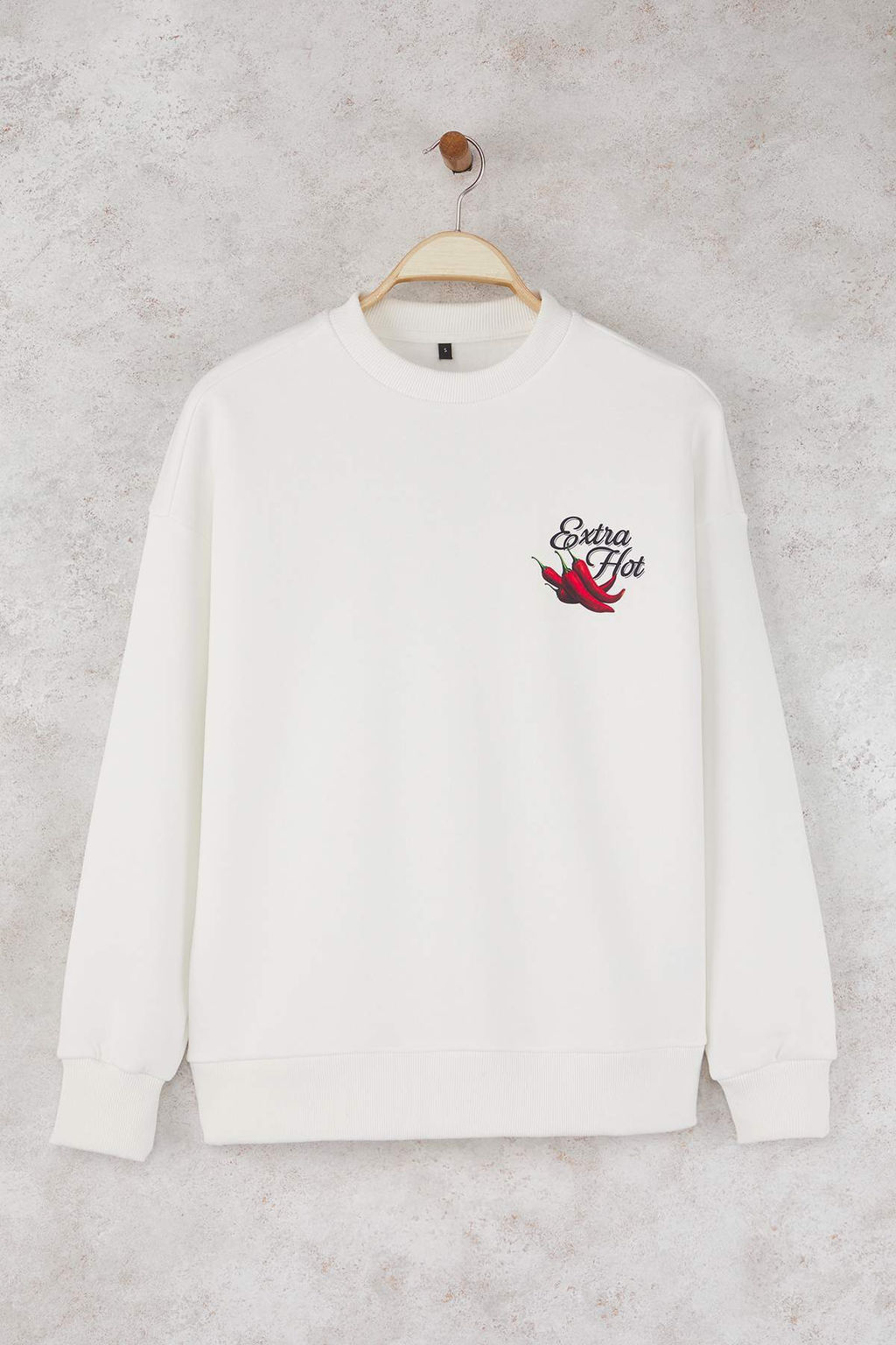 Teen Ekru Kal?n Ici Polarl? Biber Bask?l? Oversize Orme Sweatshirt TWOAW26SW00123 - Trendyolmilla фото 5