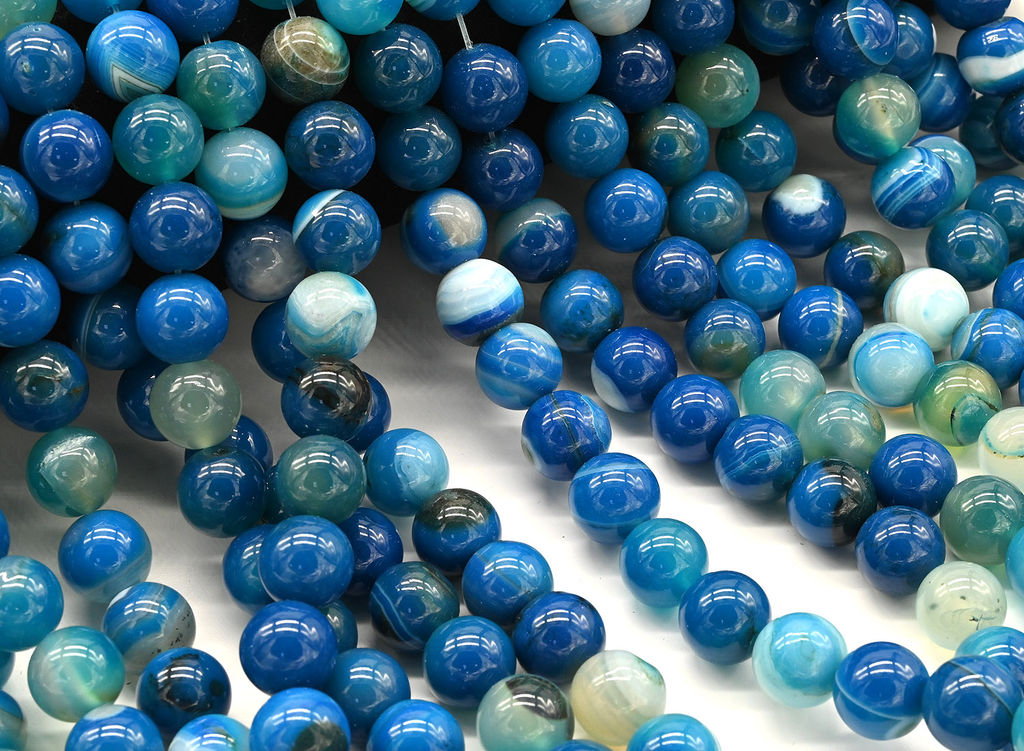 Бусины из агата тонированного шарик 12мм цв.лазурный, 39см, 32 бусины Радуга камня